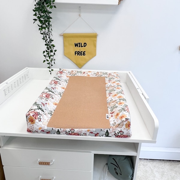 Changing mat cover, Floral breathable double gauze muslin cover, Diaper Changing mat, portable table top, baby, bezug, reusable Washable