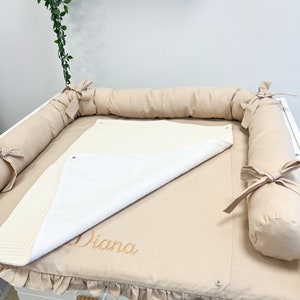 White Changing mat in fabric, Changing pad with accessory baskets, baby room travel pad, Beige Changing pad, Diaper changing mat zdjęcie 8