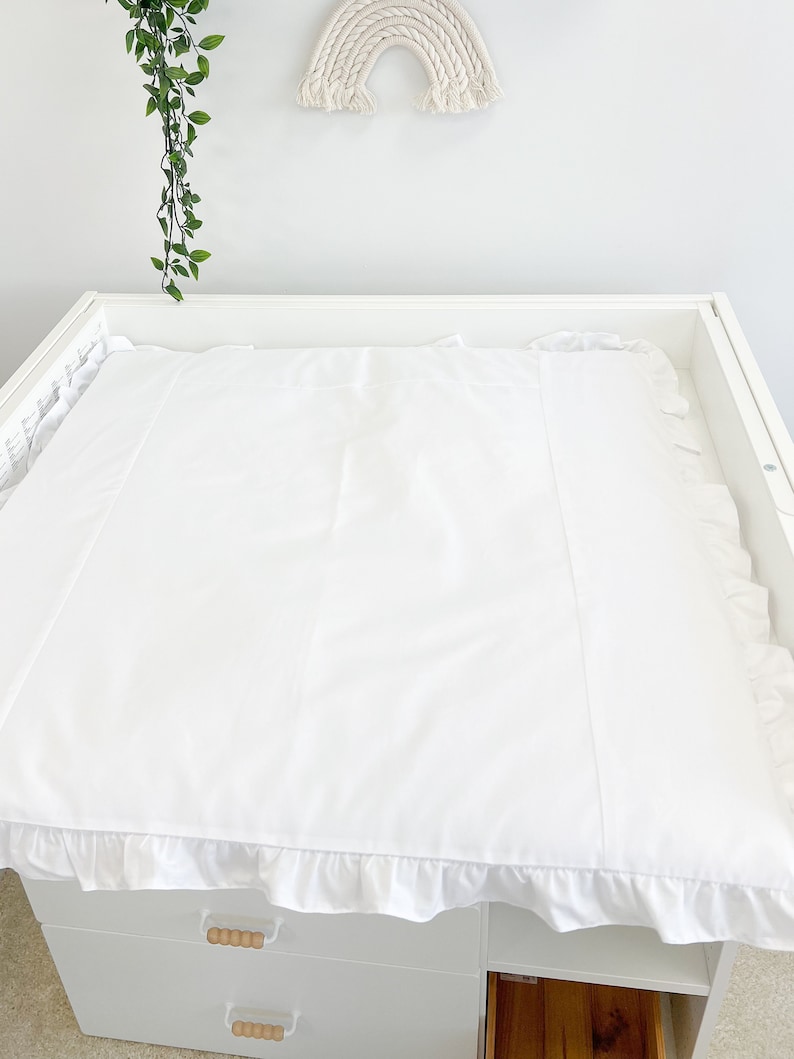 Matelas à langer blanc en tissu, Matelas à langer avec paniers d'accessoires, Coussin de voyage pour chambre de bébé, Matelas à langer beige, Matelas à langer image 3