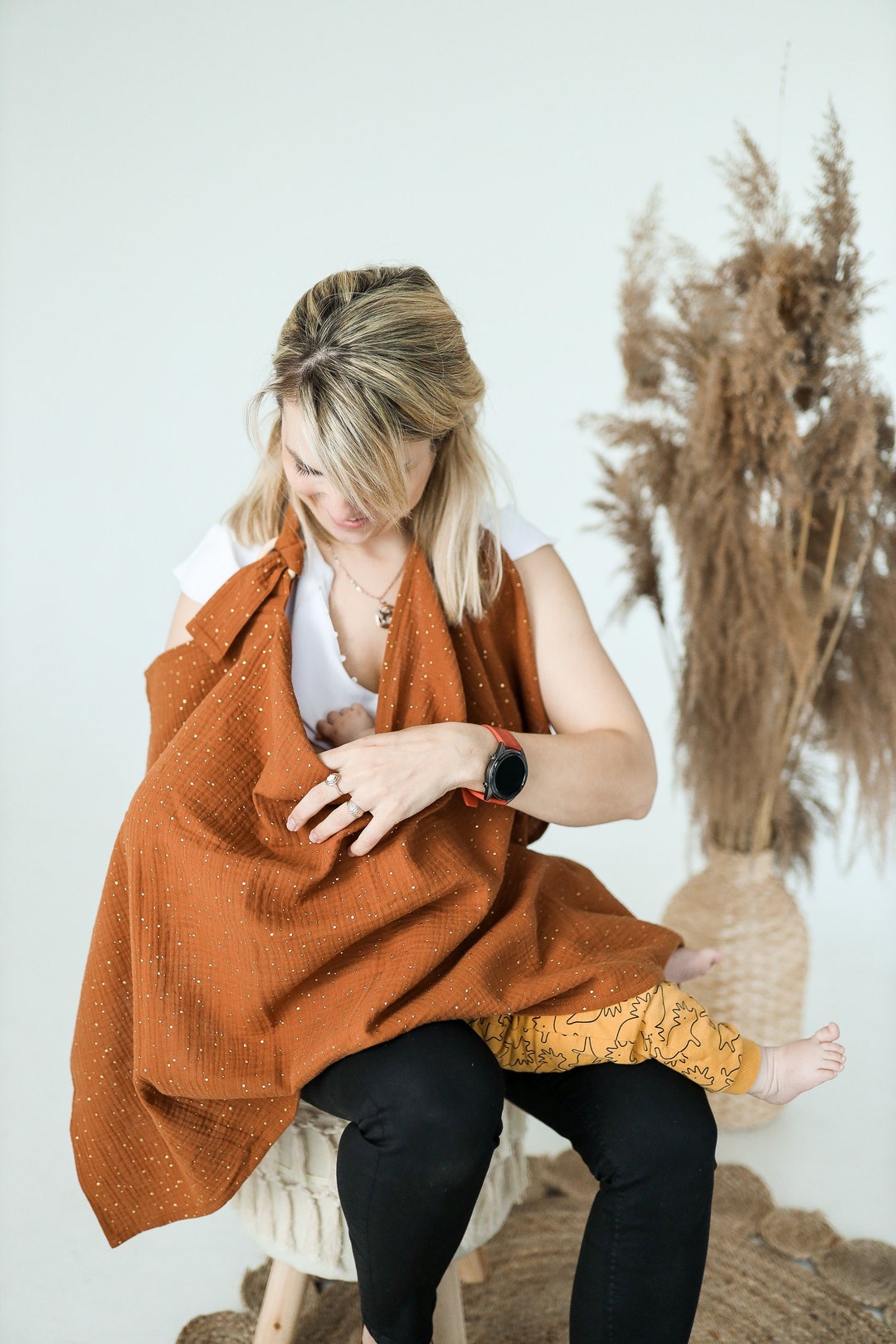 Muslin Nursing Cover, Breastfeeding Cover Up, Gray Pink Nursing Scarf