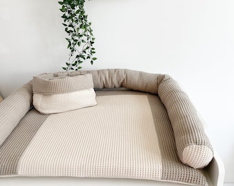 Beige Changing mat in fabric, Changing pad with accessory baskets, baby blanket, baby room travel pad, Changing pad, Diaper changing mat