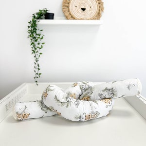 Cotton animal print changing pad with long pillow and baskets, baby nursery room changing top mat, topper for changing table, image 8