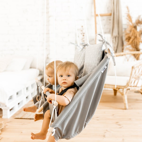 Gray TWIN Hammock swing, Twin Swing for Kids,Indoor Porch Swing Kids, Double swing chair, Hanging chair, Twins first birthday easter swing