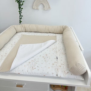 Cambiador de tela beige, Cambiador con cestas para accesorios, Colchoneta de viaje para habitación de bebé, Cambiador beige, Cambiador de pañales