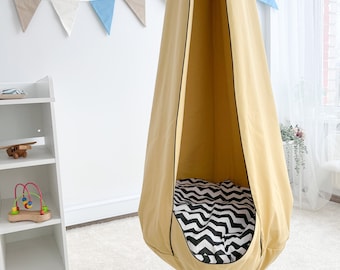 Cocoon swing for kids, Indoor therapy swing, Gray cocoon swing, Autism swing, Toddler swing, Hammock chair, playroom Kids hanging chair