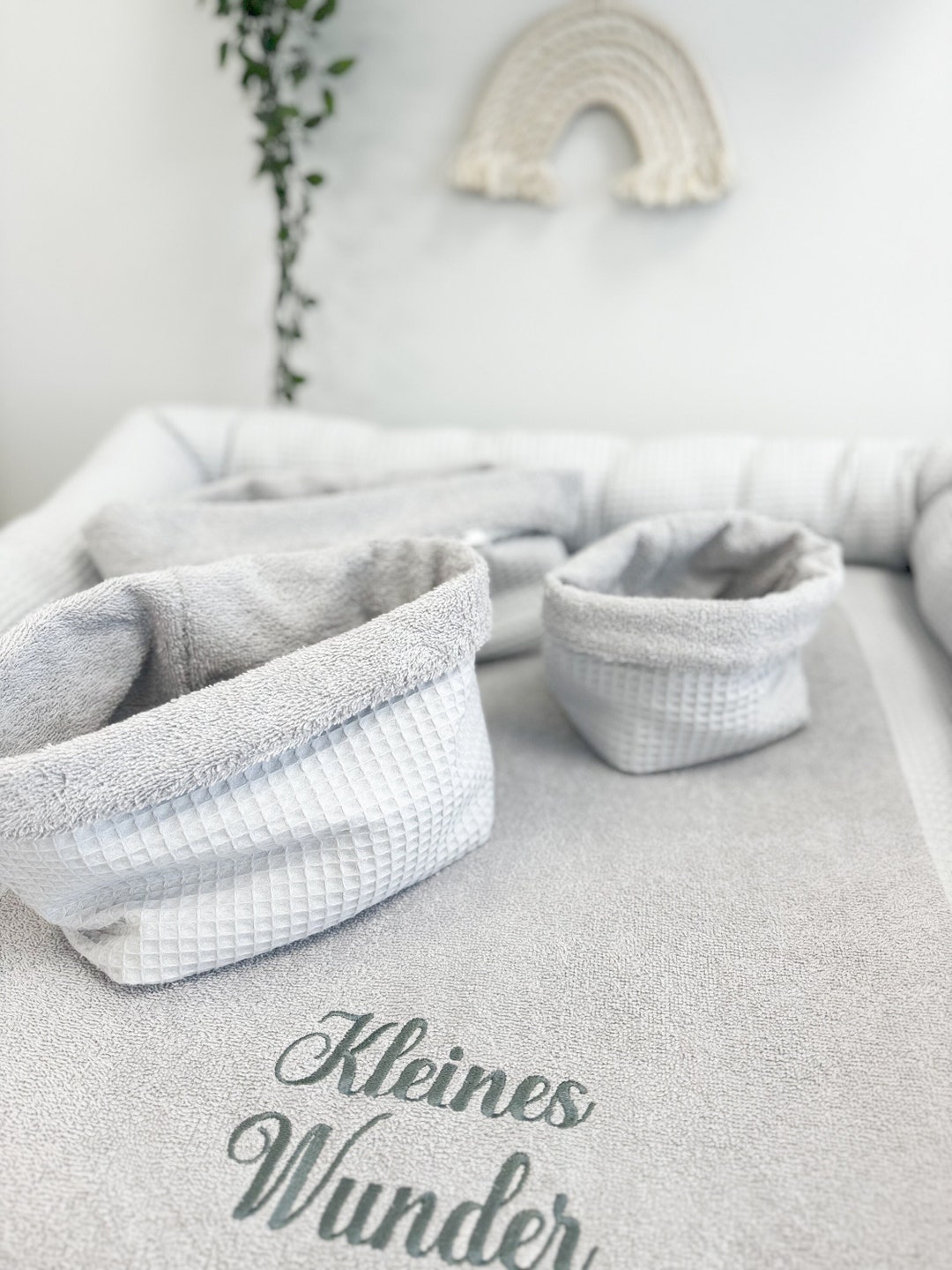Color Changing Pad Gray Solid Colour Changing Pad With Long Pillow and Baskets, Baby ...
