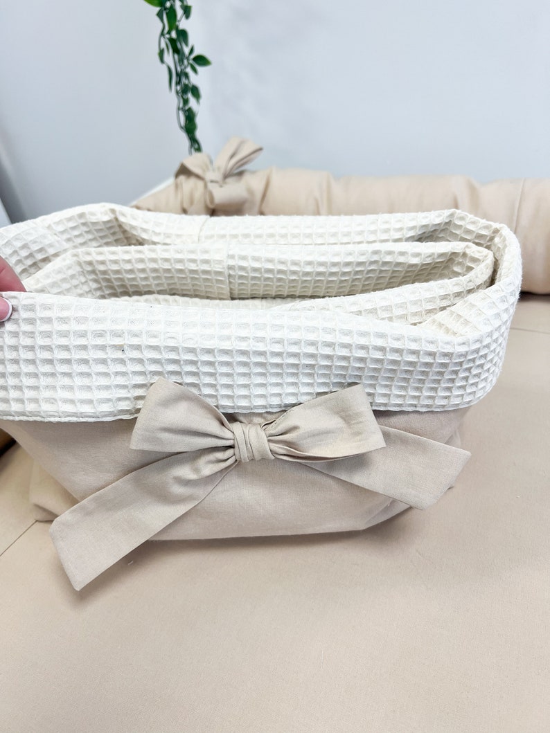 Matelas à langer blanc en tissu, Matelas à langer avec paniers d'accessoires, Coussin de voyage pour chambre de bébé, Matelas à langer beige, Matelas à langer image 6