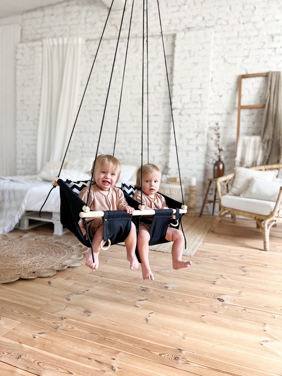 Gift for Twins, Swing Twin Kids, Indoor Swing, Outdoor Porch Swing, Toddler  Swing Chair, High Back Swing, Natural Swing Child Hammock Wooden 