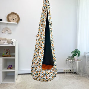 Fun cocoon pod swing for kids, beige children&#39;s room hanging chair swing, toddlers hammock seat, porch swing