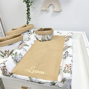 Funda cambiador, funda bandeja mesa, cubre cambiador, funda tela algodon, cambiador bebe, colchoneta portatil cambiador, cestas
