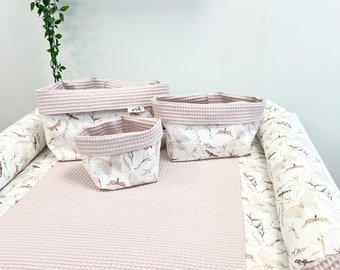 Cotton pink print changing pad with long pillow and baskets, girls baby nursery room changing top mat, topper for changing table,butterfly