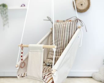 Peuterschommel, Natuurlijke Kind Buitenhangmat, Beige Tuinschommel Schaukel Balançoire Hangmat Indoor Montessori Rope Swing Kerstcadeau kinderen