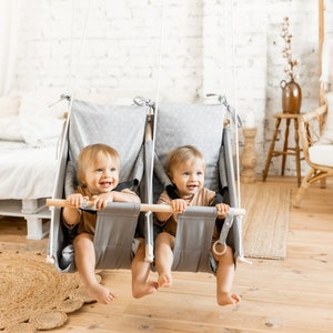 Hamaca portátil TWIN Swing para niños pequeños, columpio para niños, columpio para porche al aire libre, juego de columpios para niños, columpio para interiores, columpio Montesori, columpio de lona