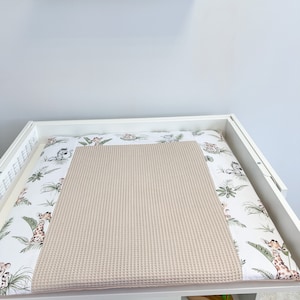 Cambiador en tela, Cambiador con cestas de accesorios, mantita para bebé, cojín de viaje para habitación de bebé, Cambiador Beige, Cambiador de pañales