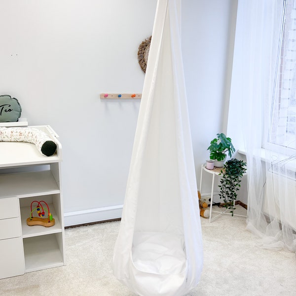 White Cocoon swing Kids, Personalized gift Christmas, Toddler swing, Hammock chair, playroom decor Kids hanging chair, Sensory swing child