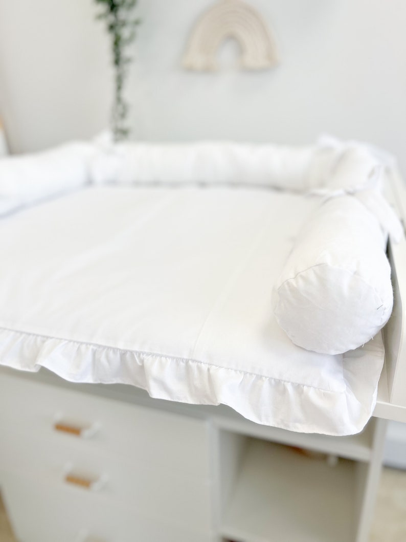 Matelas à langer blanc en tissu, Matelas à langer avec paniers d'accessoires, Coussin de voyage pour chambre de bébé, Matelas à langer beige, Matelas à langer image 4