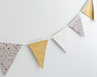 Boho Banner, Cotton Flags, Birthday decoration, Triangle beige bunting, baby shower, Bunting per nursery, Cotton banner, Birthday party