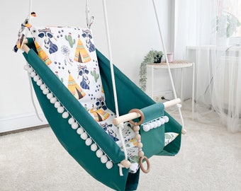 babyschommel, hangmat indoor kinderspeelplaats buiten, kerstcadeau kinderen, gepersonaliseerde babyshower kinderkamer, peuterstoel, schommel met hoge rug