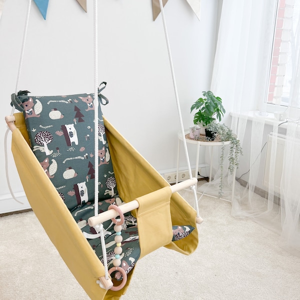 Schaukel, Balançoire, Baby hammock 3in1, Grey Kids swing, Toddler chair, Scandinavian style indoor/outdoor. Birthday Gift. 100% Hand Made