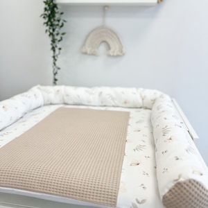 Matelas à langer imprimé fleurs en coton beige avec oreiller long et paniers, dessus de tapis à langer pour chambre de bébé, dessus pour table à langer, ustensile image 3