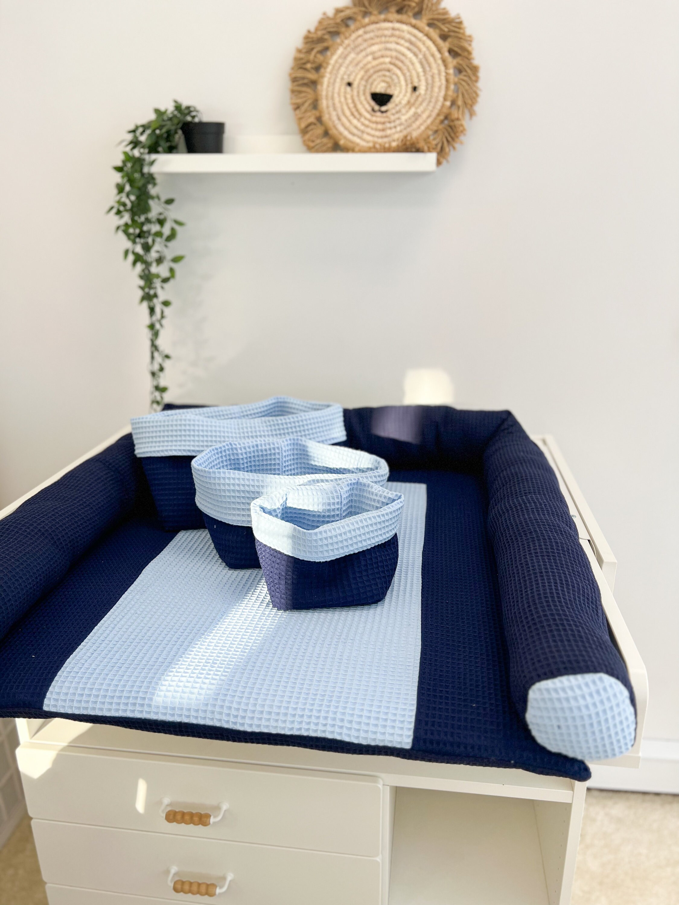 Cotton Changing Mat for Boys Blue Changing Set With Long Pillow Fabric Baskets Baby Nursery Room Changing Top Mat Topper Changing Table Etsy