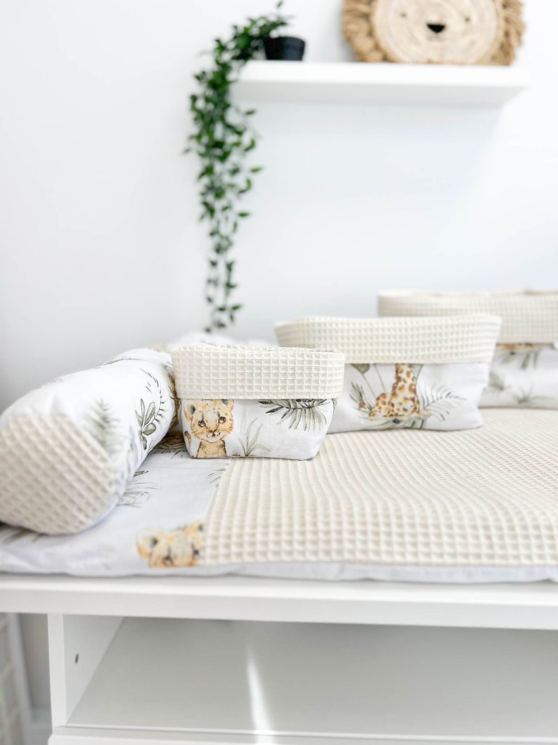 Matelas à langer en coton à imprimé animal avec long oreiller et paniers, tapis à langer pour chambre de bébé, surmatelas pour table à langer, image 1