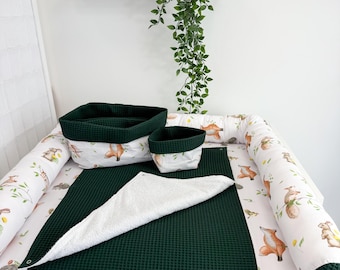 animal print Changing mat in fabric, Changing pad with accessory baskets, baby room travel pad, Beige Changing pad, Diaper changing mat