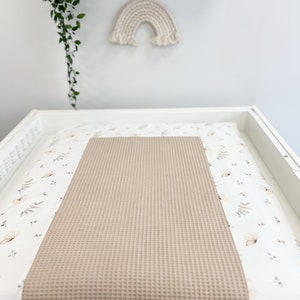 Matelas à langer imprimé fleurs en coton beige avec oreiller long et paniers, dessus de tapis à langer pour chambre de bébé, dessus pour table à langer, ustensile image 8