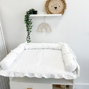 White Changing mat in fabric, Changing pad with accessory baskets, baby room travel pad, Beige Changing pad, Diaper changing mat Same as in picture