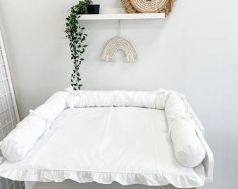 White Changing mat in fabric, Changing pad with accessory baskets, baby room travel pad, Beige Changing pad, Diaper changing mat