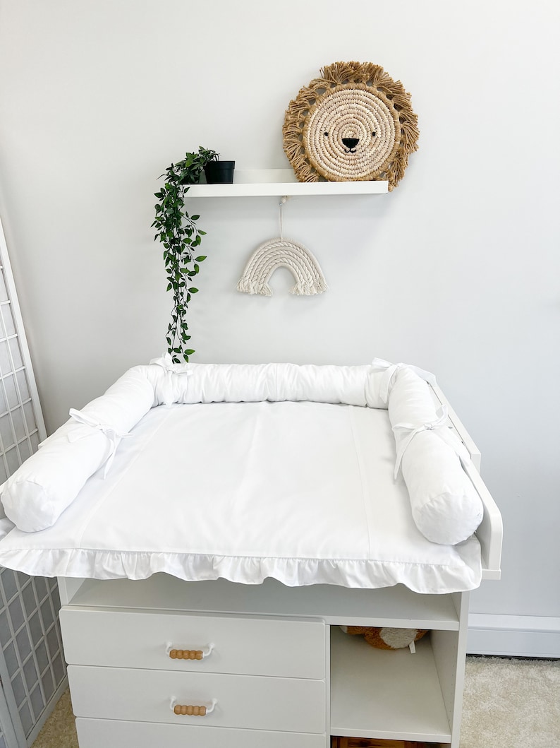 White Changing mat in fabric, Changing pad with accessory baskets, baby room travel pad, Beige Changing pad, Diaper changing mat Same as in picture