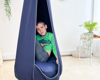 Columpio de algodón tipo cueva color beige, columpio natural para niños, columpio sensorial tipo capullo, columpio colgante tipo cápsula, hamaca infantil de interior, columpio terapéutico de interior