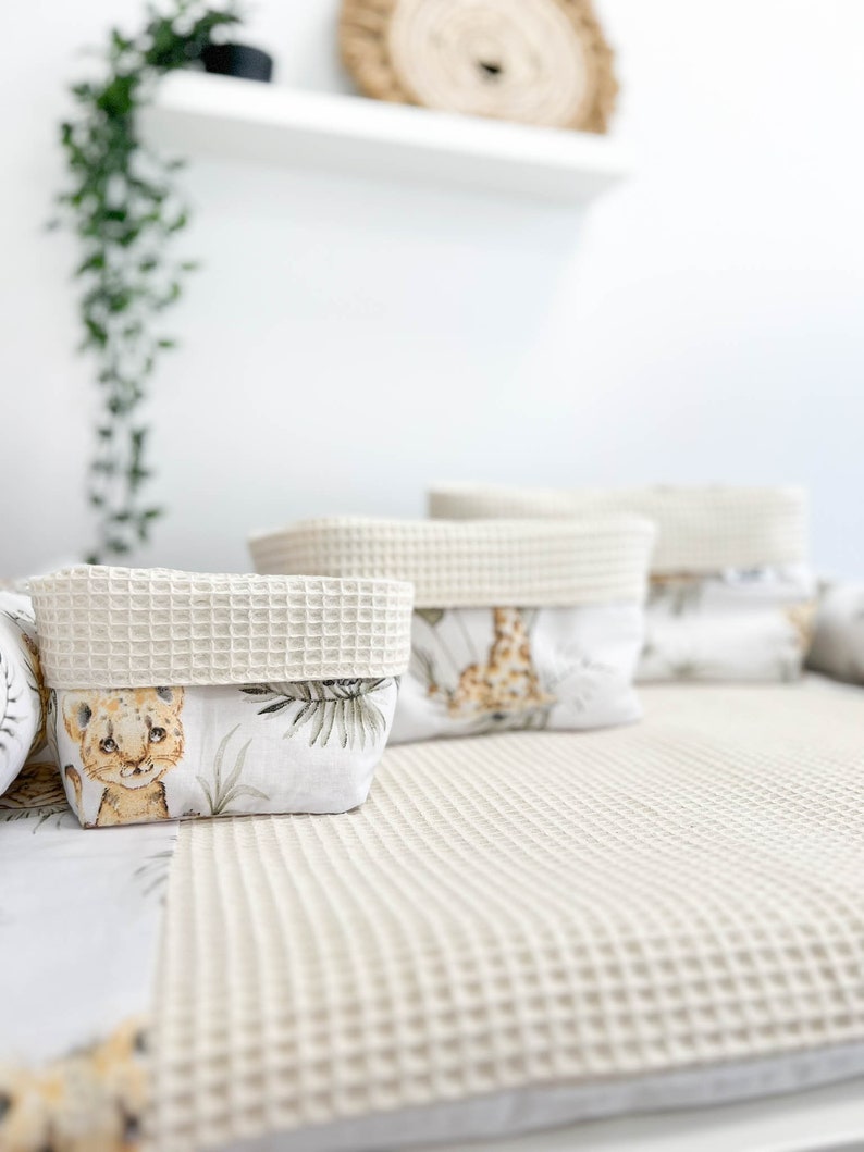 Matelas à langer en coton à imprimé animal avec long oreiller et paniers, tapis à langer pour chambre de bébé, surmatelas pour table à langer, image 6