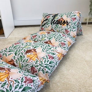 Tent Sleepover Set, Floor Lounger, Cotton Pillowbed  Reversible pad, Personalized gift for kids, Camping gift, princess floor