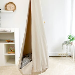 Cocoon pod swing for kids, beige children&#39;s room hanging chair swing, toddlers hammock seat, porch swing