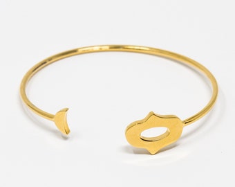 Hamsa Meets Moon Cuff - Hamsa Hand - Hamsa Bracelet - Evil Eye Jewelry - Spiritual Gifts - Spiritual Jewelry - Gold Cuff Bracelet