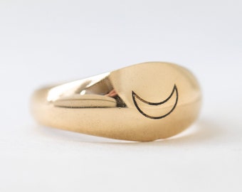 Engraved Moon Ring in 14K Gold Plated Brass - Astrology - Zodiac - Celestial - Minimal - Girlfriend Gift