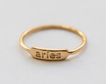 Zodiac Ring 14K Gold Plated Brass - Zodiac Jewelry - Astrology Ring - Astrology Gifts - Personalized Gifts - Minimalist Ring - Simple Ring