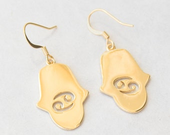 Pendientes Zodiac Hamsa en oro de 14kt plateado - pendientes colgantes - regalos del zodiaco - regalo de cumpleaños - regalo de regalo - regalo para mamá - pendientes del zodiaco