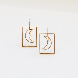 Goodnight Moon Earrings in 14K Gold Plated Brass Celestial Delicate Simple Lightweight Funky Unique Moon Jewelry image 4