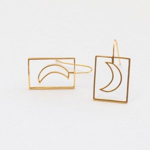 Goodnight Moon Earrings in 14K Gold Plated Brass Celestial Delicate Simple Lightweight Funky Unique Moon Jewelry image 5