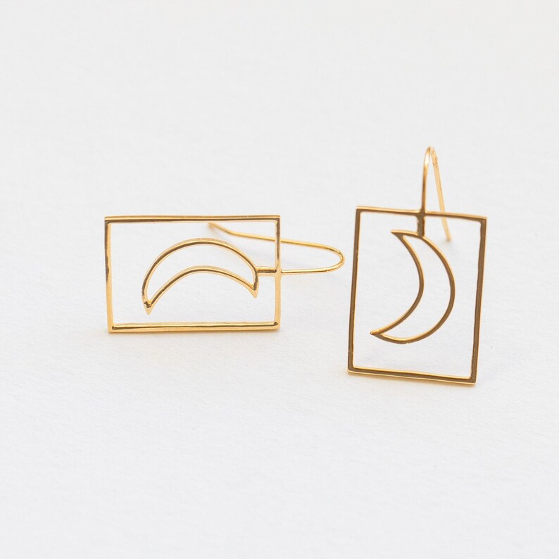 Goodnight Moon Earrings in 14K Gold Plated Brass Celestial Delicate Simple Lightweight Funky Unique Moon Jewelry image 5