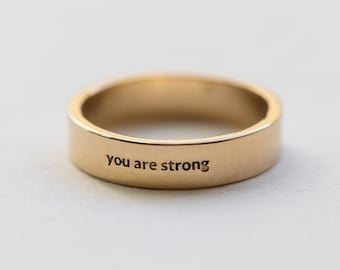 You Are Strong Ring in 14K Gold Plated Brass - Empowerment - Personalized - Simple Jewelry - Best Friend, Girlfriend, Anniversary Gift