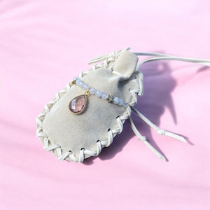 Lorelei Bag, morganite medicine bag, high frequency vision bag necklace, elvin bag, mojo bag, ethical leather, neck bag