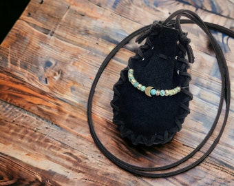 Ziva Bag (black), black leather moon bag, turquoise medicine bag,   medicine bag necklace, medicine pouch, moon medicine