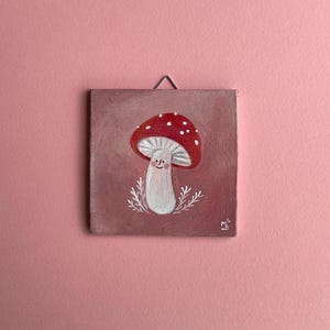 Hongo | Ilustración original de bosque | Otoño | Rosa | Naturaleza | Regalo de bosque | Para estar cómodo | Dibujo bonito