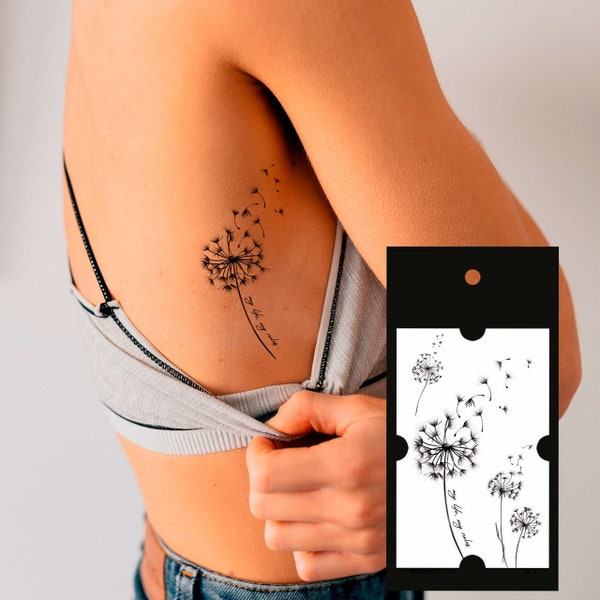 Löwenzahn Tattoo, Blume temporäres Tattoo, Natur Tattoos, realistisches Tattoo, Fake-Tattoo, Wirbelsäulentattoo, Handtattoo, Beintattoo