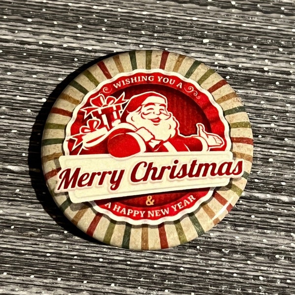 Christmas - MERRY CHRISTMAS 1.50" Santa Claus Pin Badge Button cool retro modern