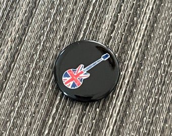 BRITROCK 1" Guitar Union Jack Button Pin Badge Mods