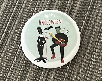 HAPPY HALLOWEEN Frankenstein & Bride 1.50" Pin Badge Button